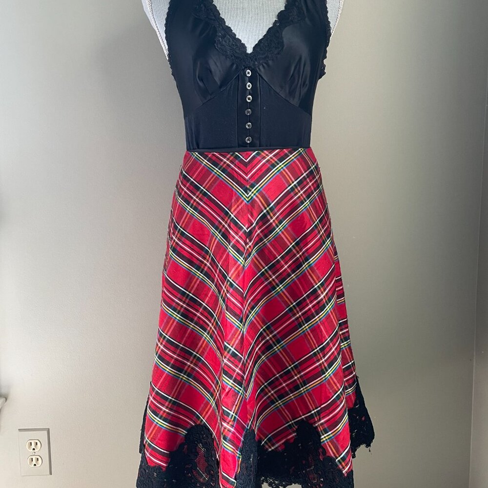 Adrianna Papell SILK Plaid Lace Skirt size 10 - Picture 5 of 6